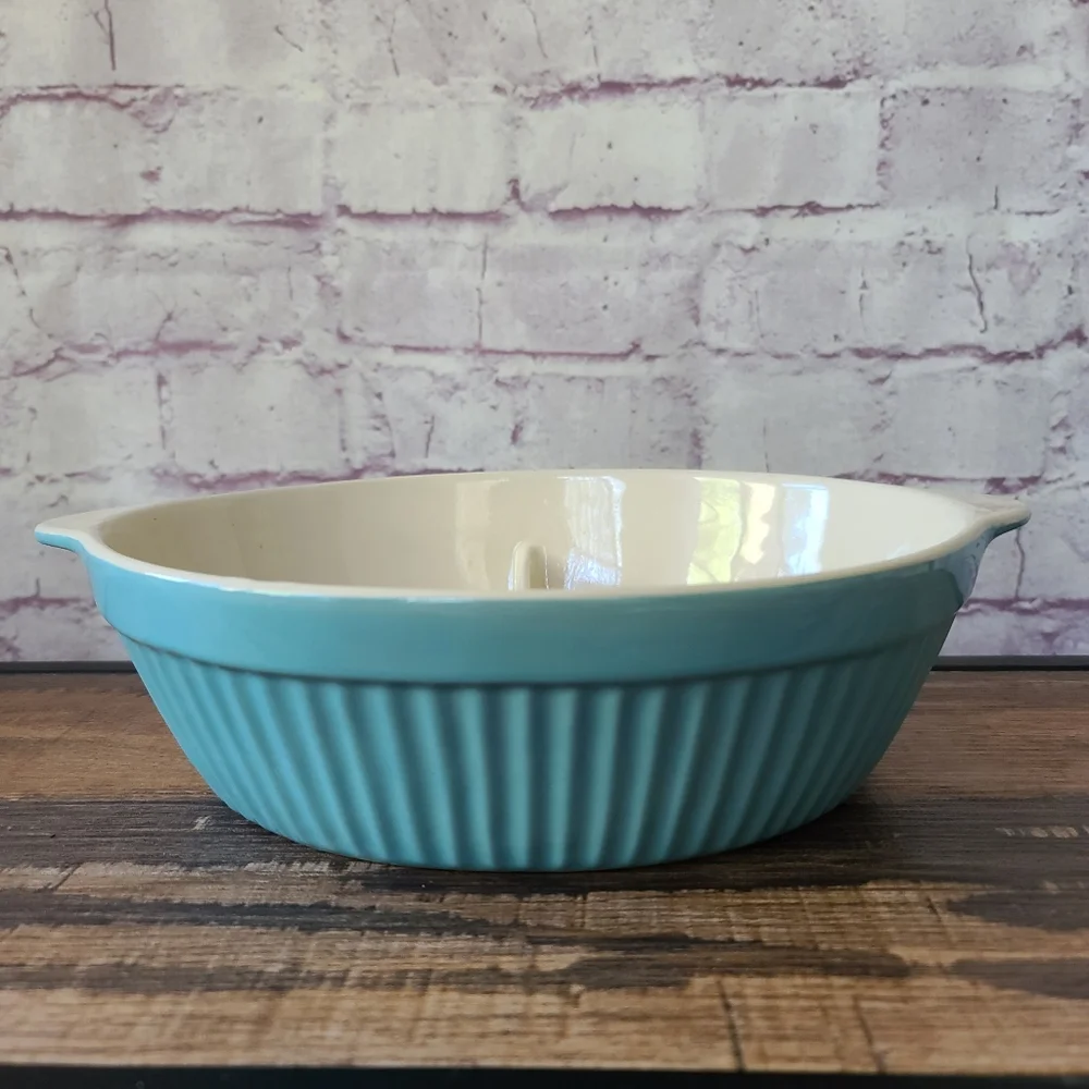 Ethos UK Design Aqua Cream Fluted Ceramic Oval Divided Baking Serving Dish 8x11